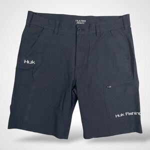 Huk Mens Fishing Performance Cargo Shorts Black XL Stretch Zip Pockets
